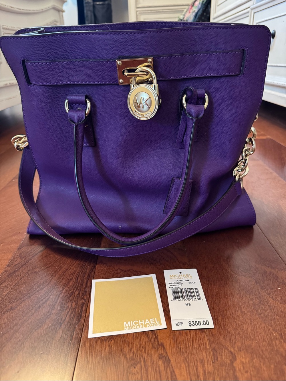 Michael Kors Purple Saffiano Leather Tote with Gold Hardware Large Rare Color